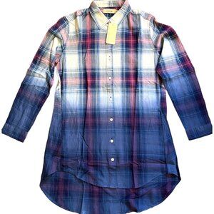 A La Tzarina Plaid Powder Blue Pink Soft Flannel Shirt Button Down Lg Sleeve Med
